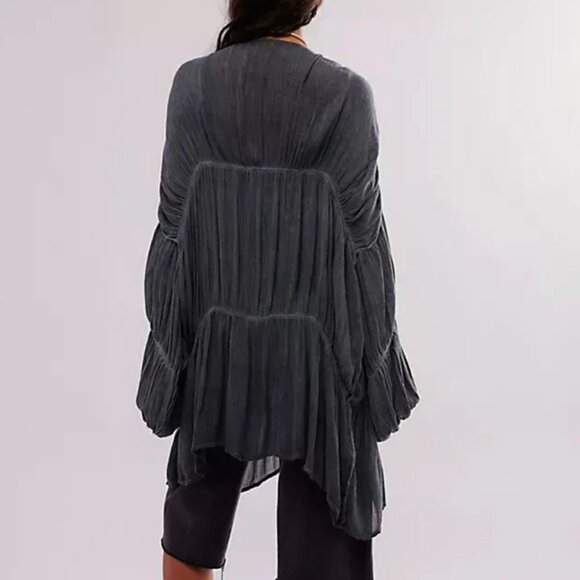 Free People Juliet Kimono Duster Black One Size Boho Tiered Oversized - Picture 2 of 16